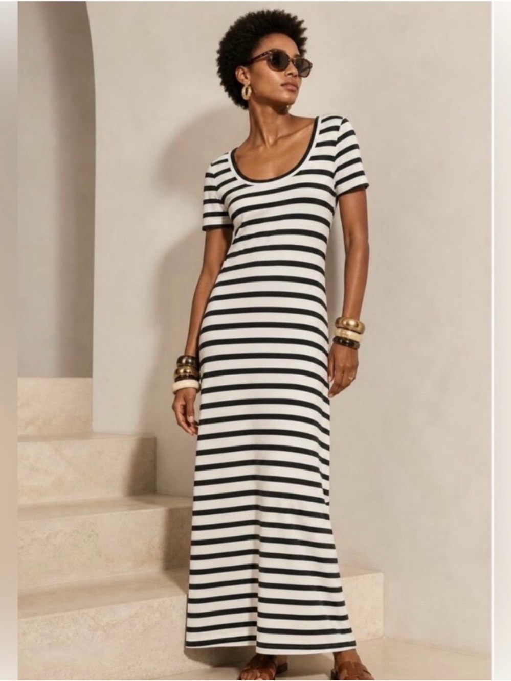 J.Crew Striped Knit Maxi Dress Blue White Short Sleeve Women XL Nautical Preppy